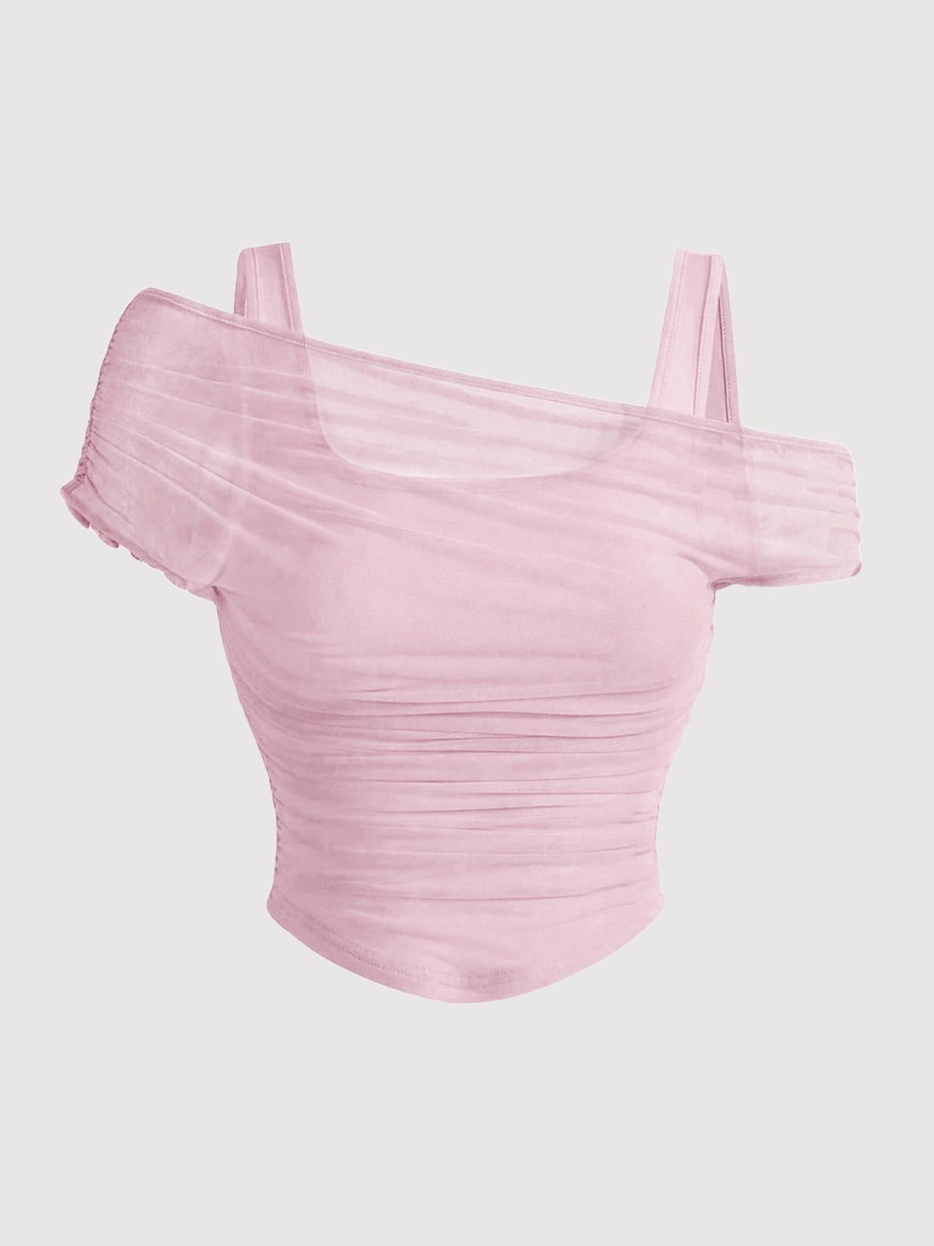 Women's Asymmetric Neckline Ruched Crop Top