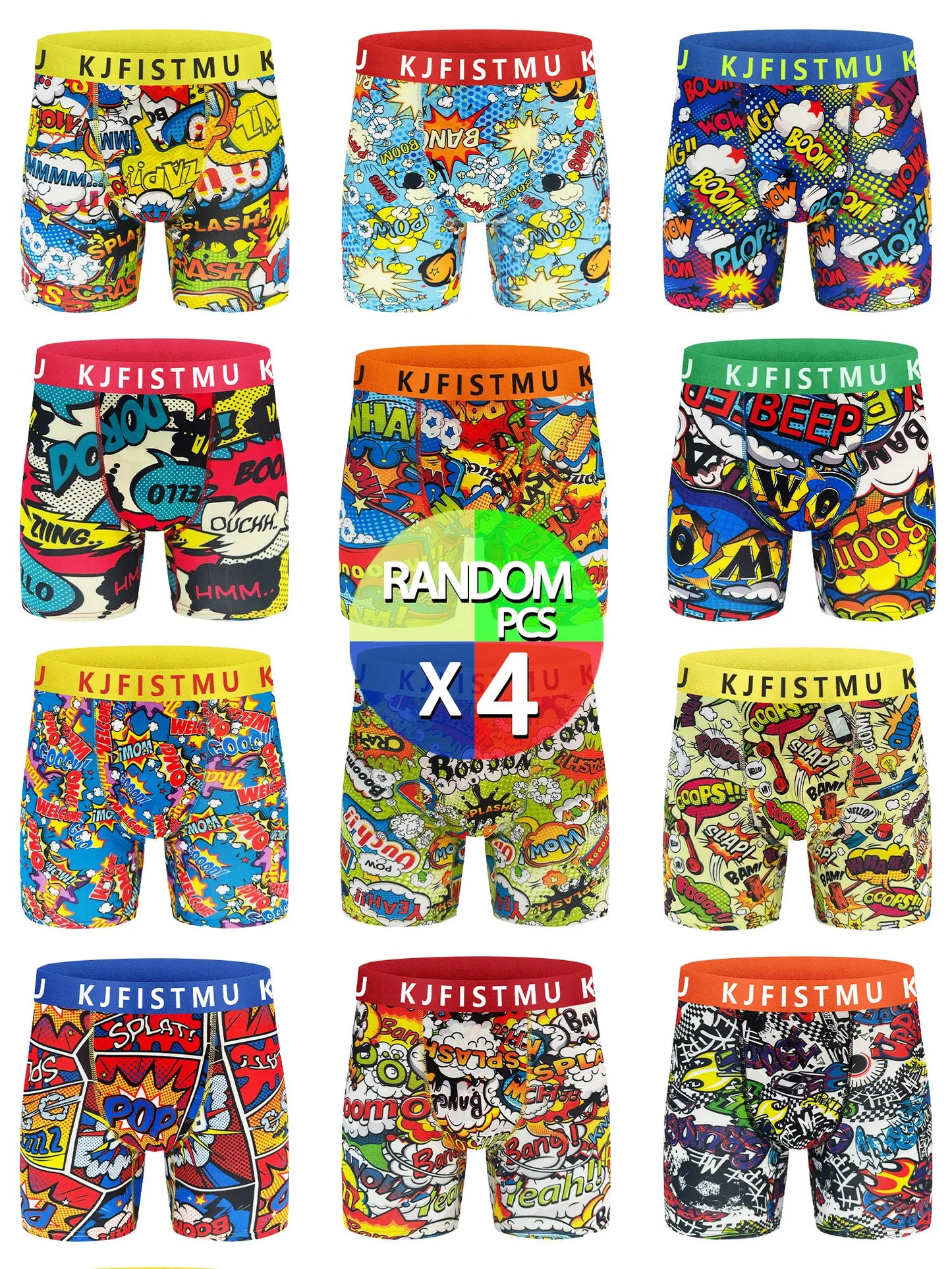 12PCS/24PCS Men's Cartoon Tie-Dye Striped Boxer Briefs