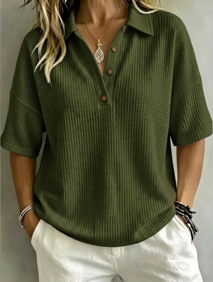 🔥Women's Button-Up Waffle Short Sleeve Shirt