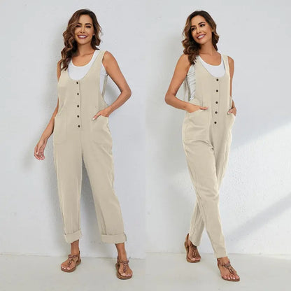 Womens Overalls Cotton Linen Loose Jumpsuits