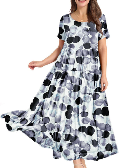 Women Casual Loose Bohemian Floral Dress Maxi Summer Beach Dresses