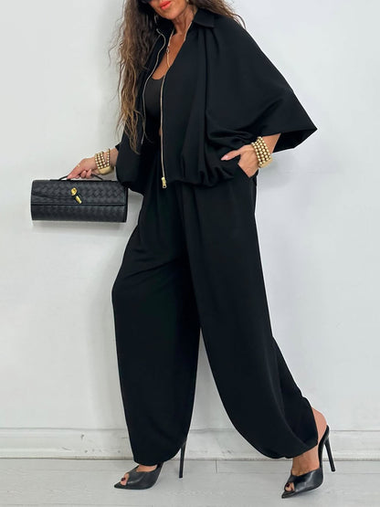 Casual Zipper Cardigan + Bloomer Pants Set