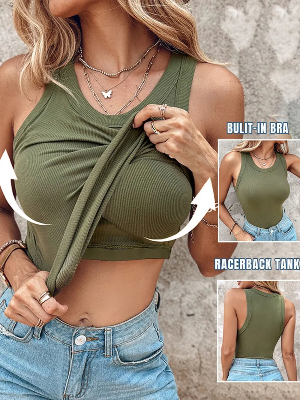 🔥 $24.99-Women's Ribbed Tank Tops with Shelf Bra