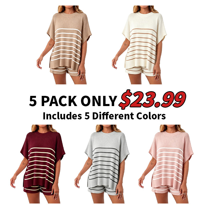 High Waisted Shorts Summer Knit Lounge Short Sets