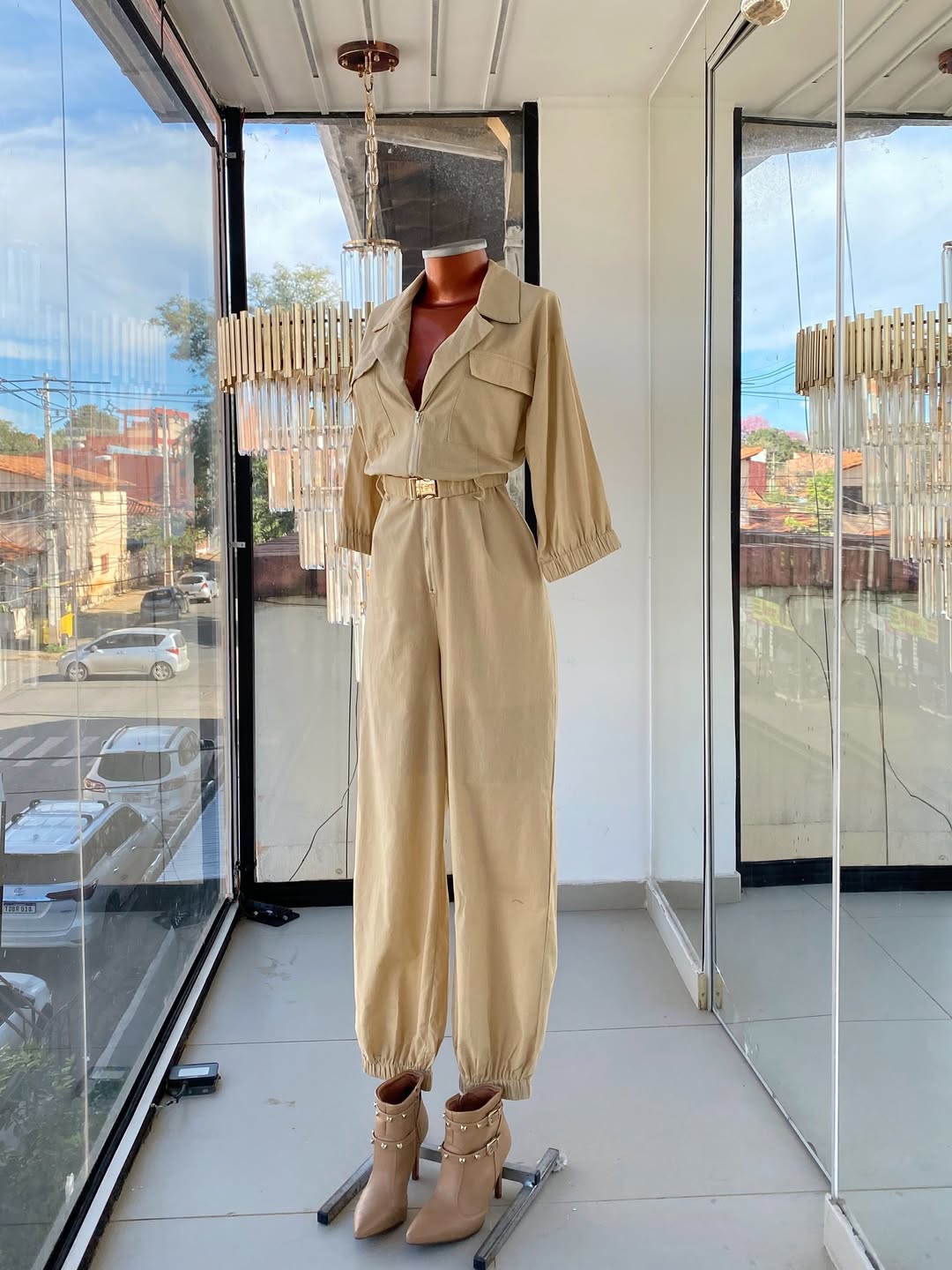 Stylish Casual Lapel Belt Jumpsuit
