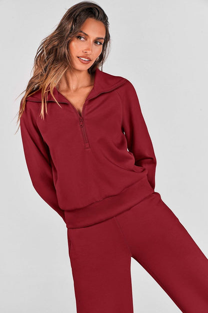 Women's Outfits Casual Lapel Half Zip Sweatshirts And Wide Leg Pants Tracksuit Sets