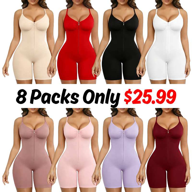Women Tummy Control Zip-Up Shapewear Bodysuit Breathable Stretch Mesh