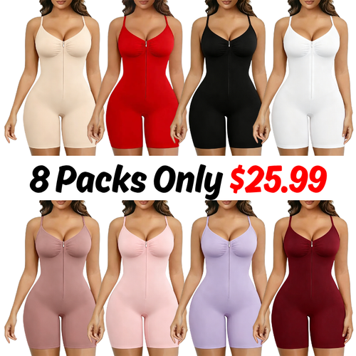 Women Tummy Control Zip-Up Shapewear Bodysuit Breathable Stretch Mesh