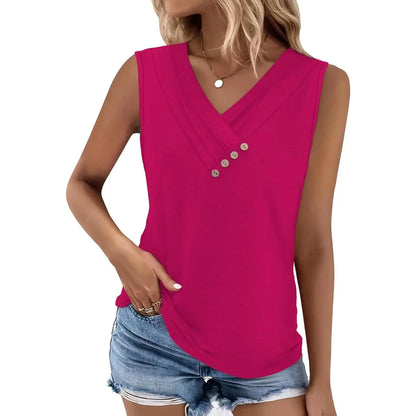 Last day discount🔥🔥Women Summer Button Down V Neck T Shirts Sleeveless Loose Fit Fashion Tops