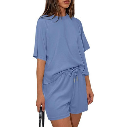 Women‘s Lounge Sets Short Sleeve Shirts Workout Tops Shorts Matching Clothing Summer Vacation Outfits