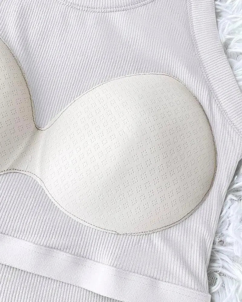 💥Round Neck Built-in Bra Ribbed Tank Top