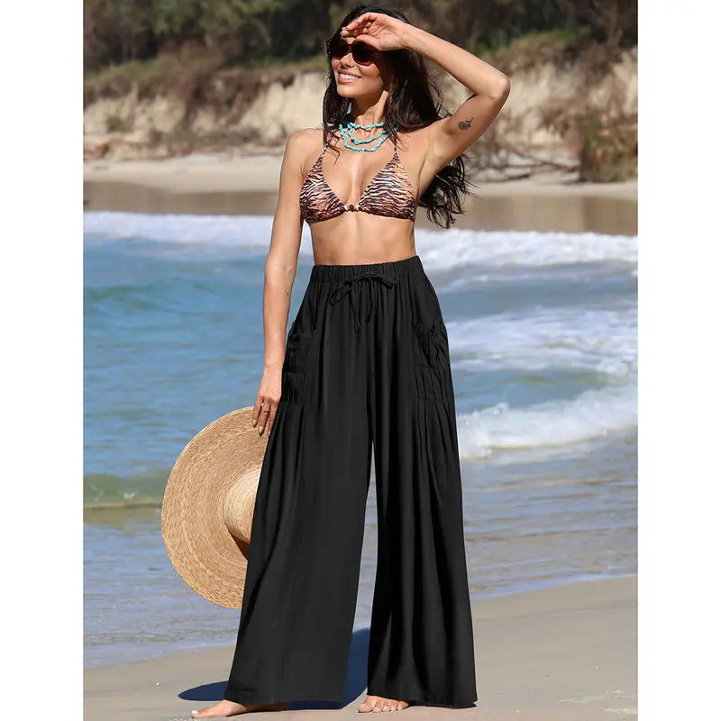 Women Casual Linen Blend Palazzo Pants