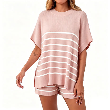 High Waisted Shorts Summer Knit Lounge Short Sets