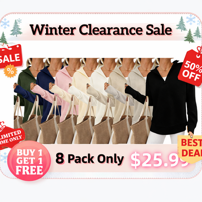 Women's Long Sleeve Quarter Zip Pullover Sweater Casual Loose V Neck Collared Ribbed Knit Jumper Tops Thumb Hole Cozy Ribbed Knit Soft Warm Trendy Colors for Every Season