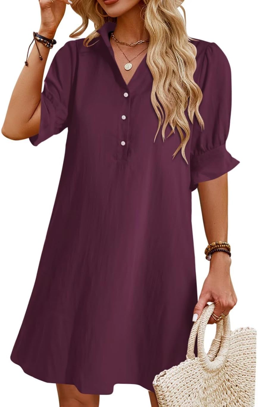 Womens Summer Shirt Mini Dresses with Pockets