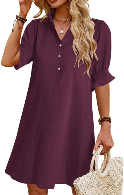 Womens Summer Shirt Mini Dresses with Pockets