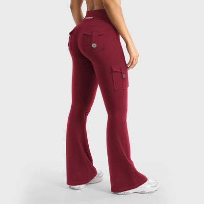 Women's Workout Flare Leggings with Pockets Hidden Scrunch High Waisted Cargo Gym Yoga No Front Seam Leggings Flared Joggers Fitness Outfit Camouflage Sports Pants