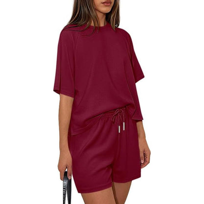 Women‘s Lounge Sets Short Sleeve Shirts Workout Tops Shorts Matching Clothing Summer Vacation Outfits