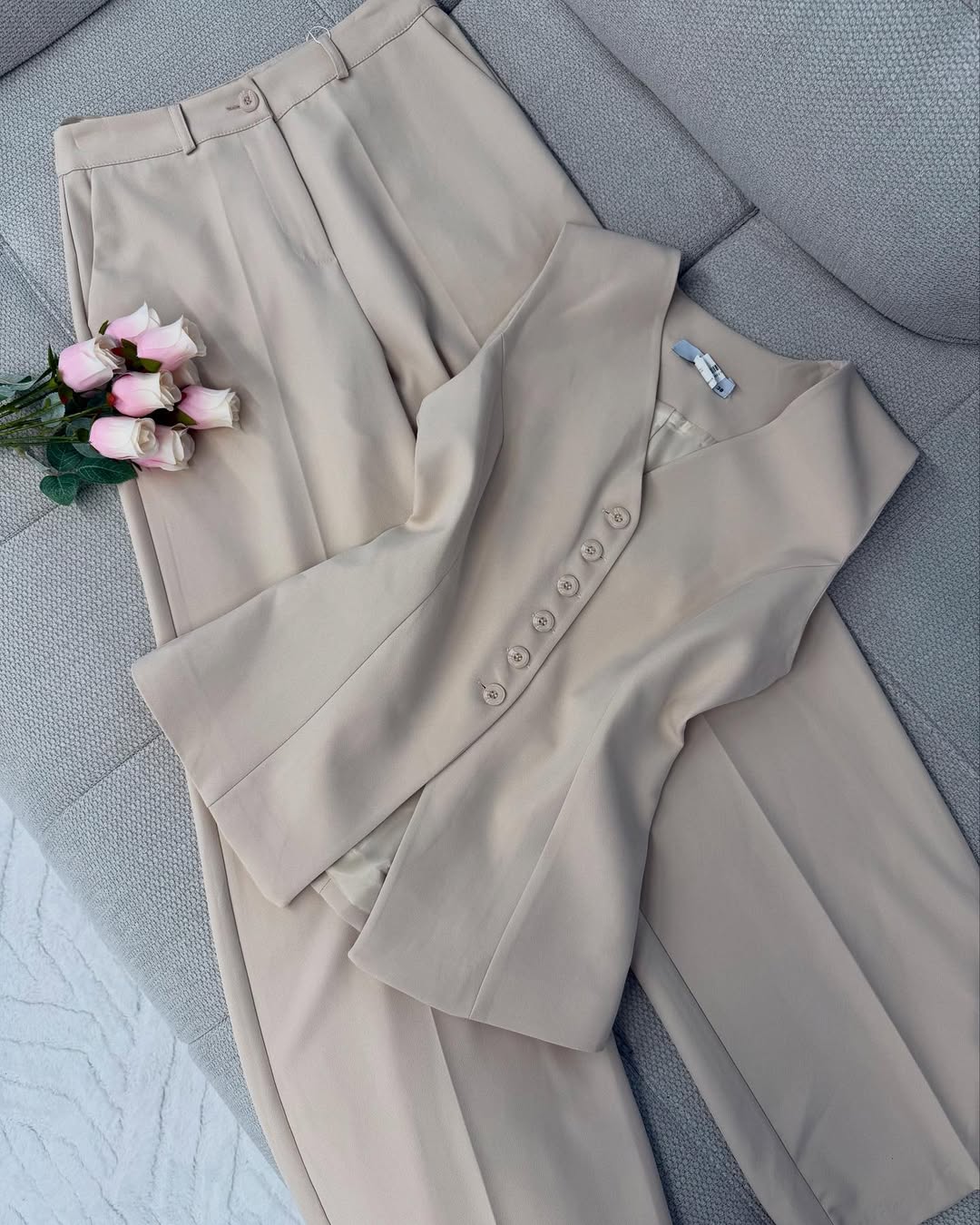 Solid Color Casual Button Vest & Pants Set