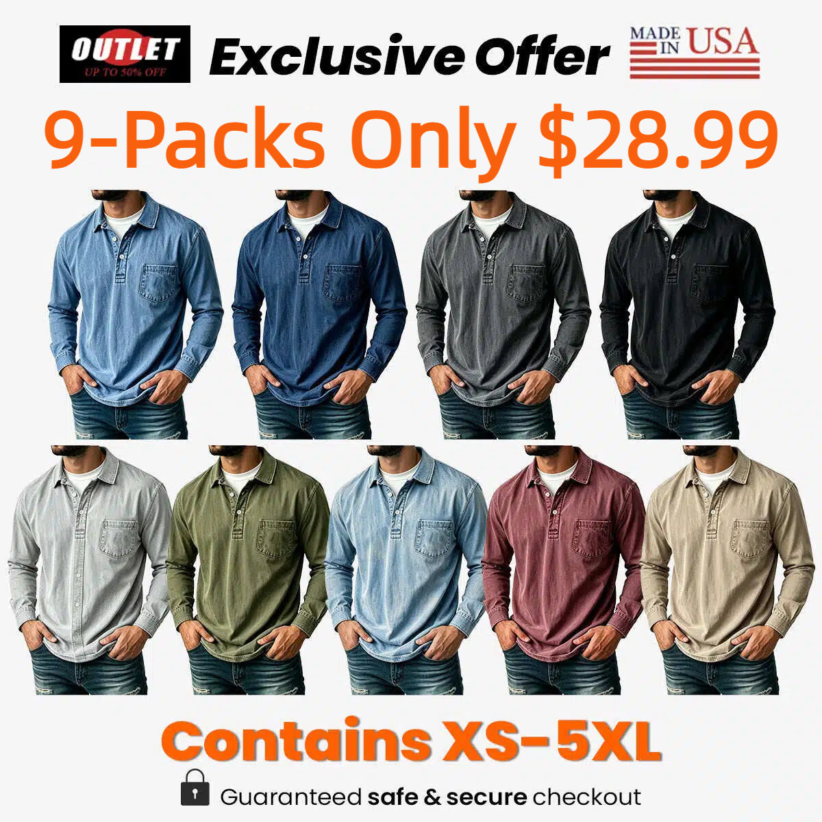 Men's Casual Washed Cotton-Linen Polo Shirt