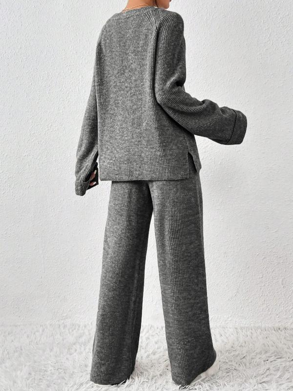 Women's Oversize Raglan Sleeve Split Sweater & Elastic Waist Pants Set