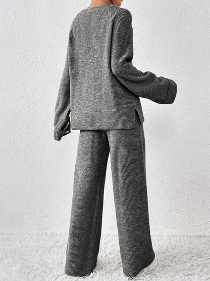 Women's Oversize Raglan Sleeve Split Sweater & Elastic Waist Pants Set