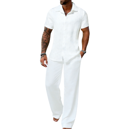 Men's Plain Textured Two-piece Set