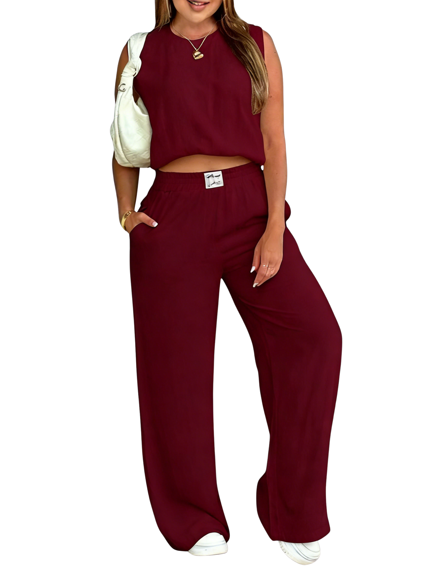 Women's Solid Color Tank Top & Wide Leg Pants Set