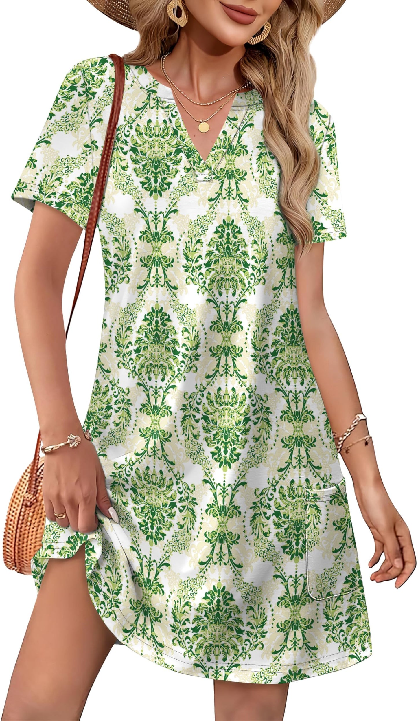 Women Casual V Neck Hawaiian Midi Dress