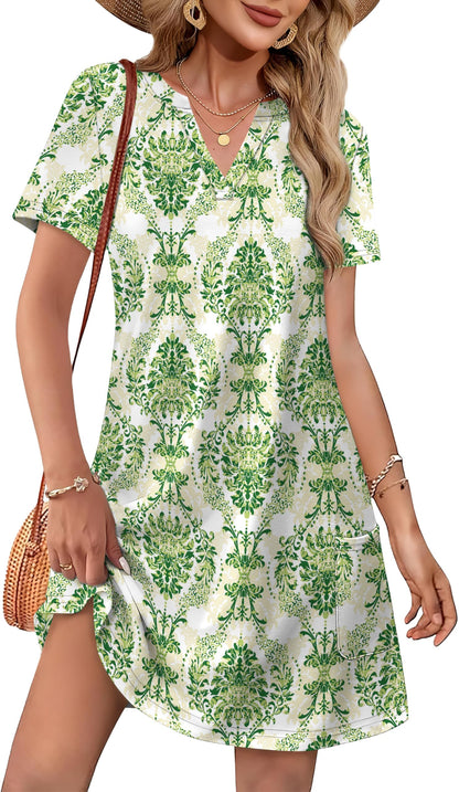 Women Casual V Neck Hawaiian Midi Dress