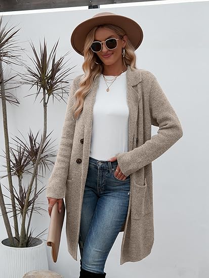 Women Fall Long Cardigan Sweater Trendy Knit Jacket Coat Dressy Blazer Coatigan