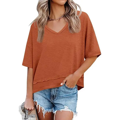 Womens Short Sleeve Shirts Summer V Neck Casual Top