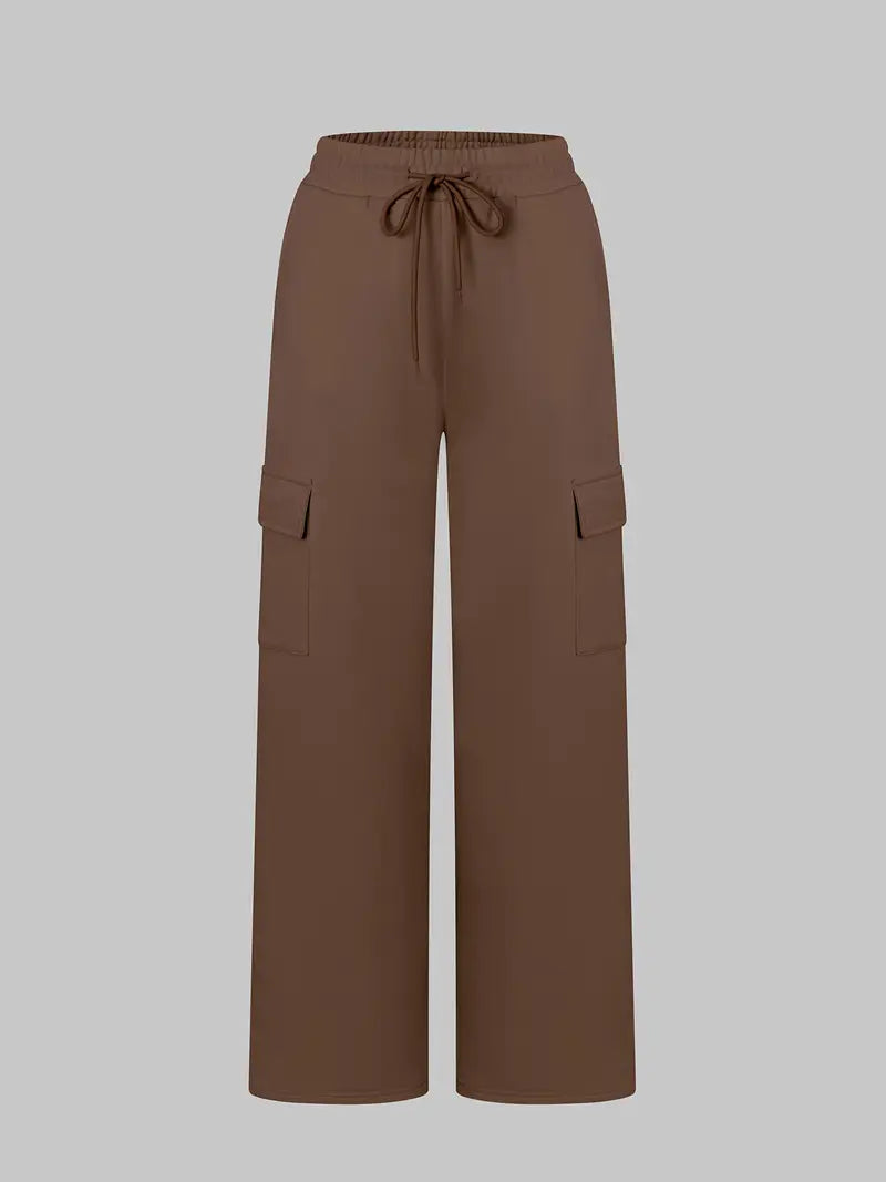 Women'S Casual  Print Short Sleeve Round Neck TightJumpsuit And Waist Tie Wide Leg Pants With Pockets Set