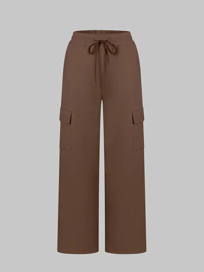 Women'S Casual  Print Short Sleeve Round Neck TightJumpsuit And Waist Tie Wide Leg Pants With Pockets Set