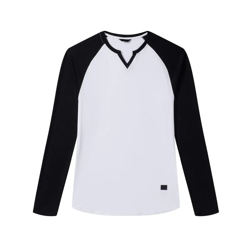 Mens Long Sleeve Muscle T Shirts Casual V-Neck Longline Ribbed Tee Shirts