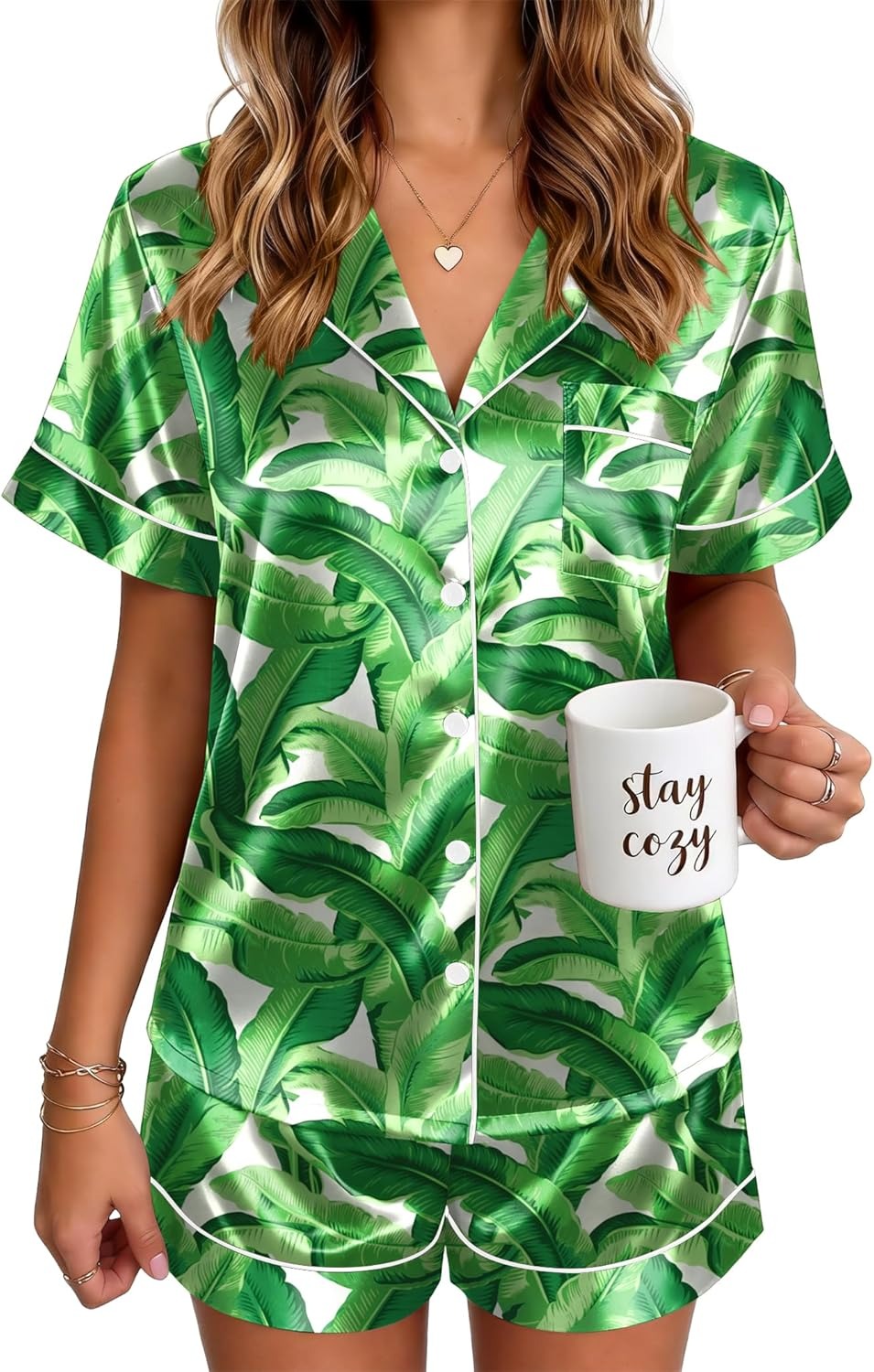 🔥Women's Silk Pajamas for Women Short Sleeve Button Down Sleepwear