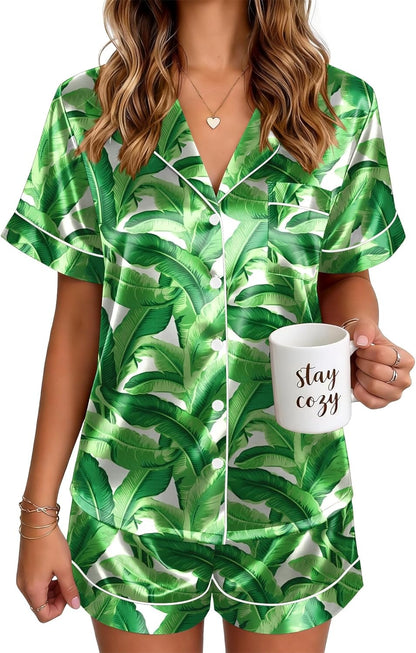 🔥Women's Silk Pajamas for Women Short Sleeve Button Down Sleepwear