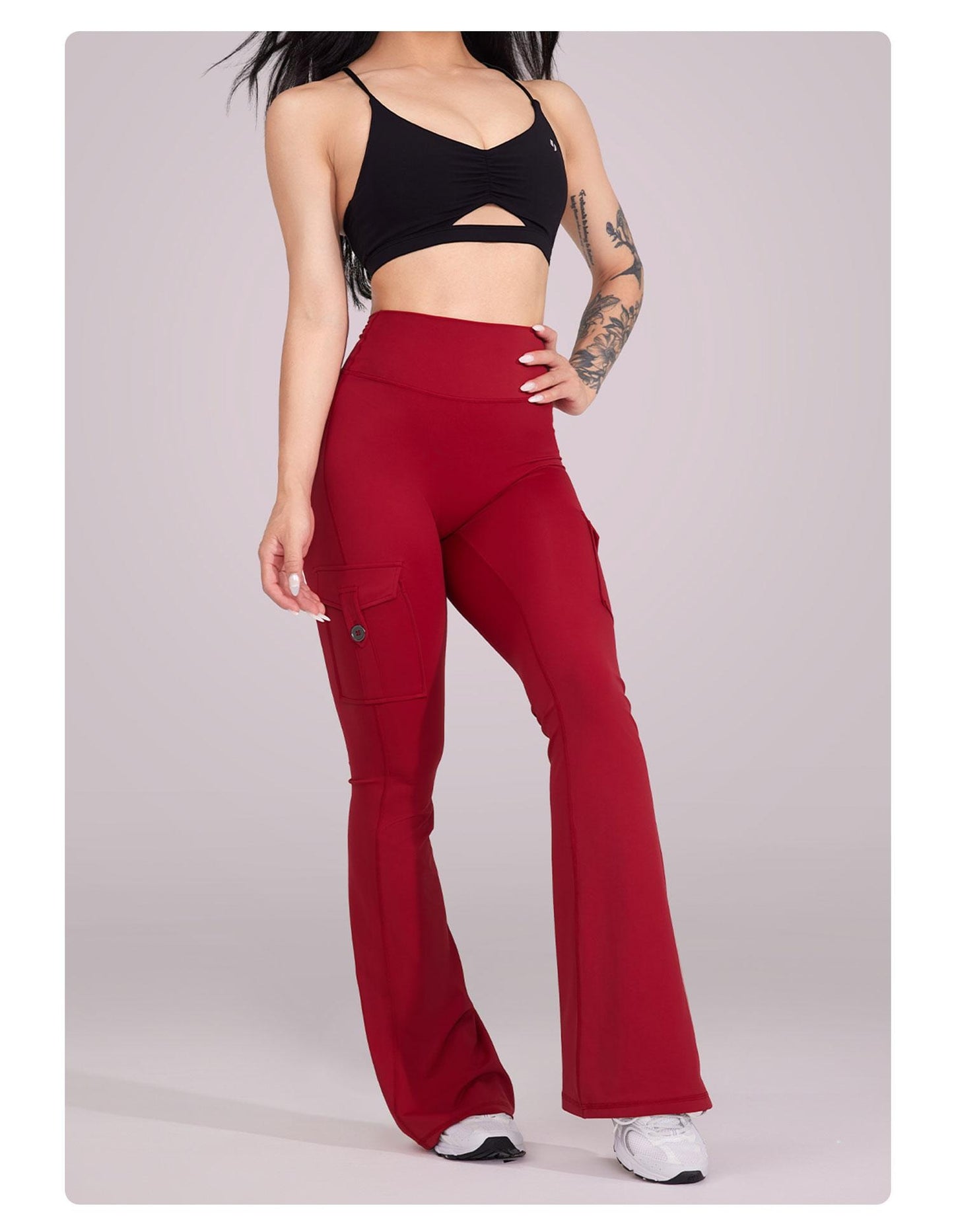 Women's Workout Flare Leggings with Pockets Hidden Scrunch High Waisted Cargo Gym Yoga No Front Seam Leggings Flared Joggers Fitness Outfit Camouflage Sports Pants