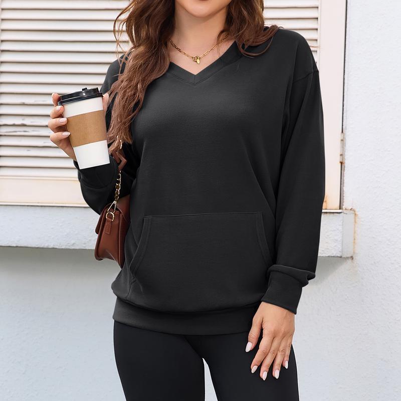 Clearance sale🔥 Your Favorite Is Back!Women's Hoodless V-neck Sweatshirt With Kangaroo Pocket Fleece Longsleeve Oversized Casual Style Shirt