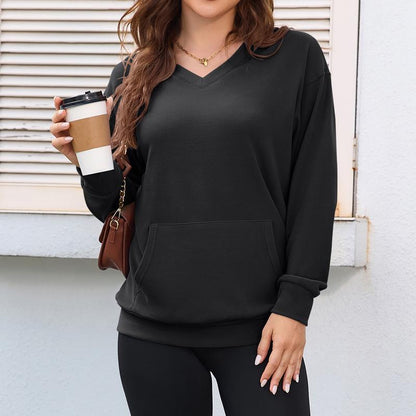 Clearance sale🔥 Your Favorite Is Back!Women's Hoodless V-neck Sweatshirt With Kangaroo Pocket Fleece Longsleeve Oversized Casual Style Shirt