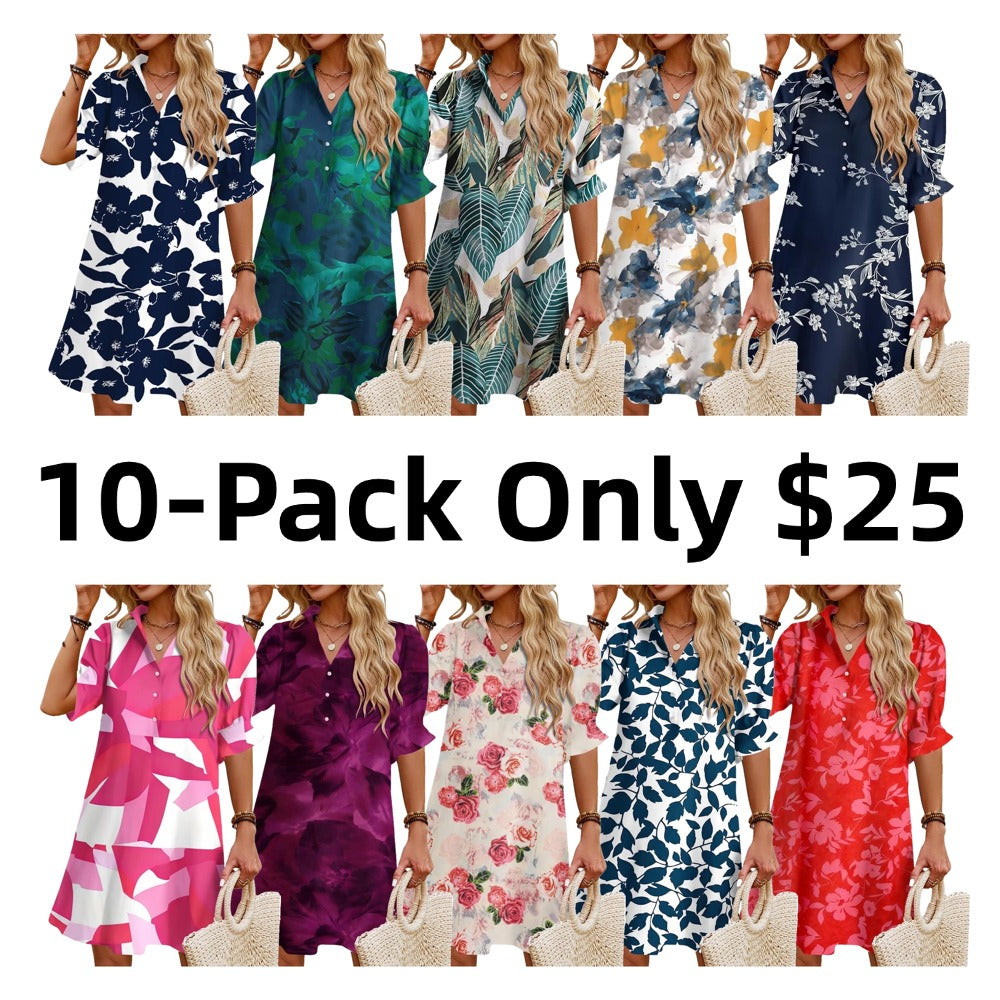 Womens Summer Shirt Mini Dresses with Pockets