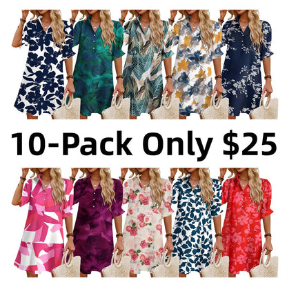 Womens Summer Shirt Mini Dresses with Pockets