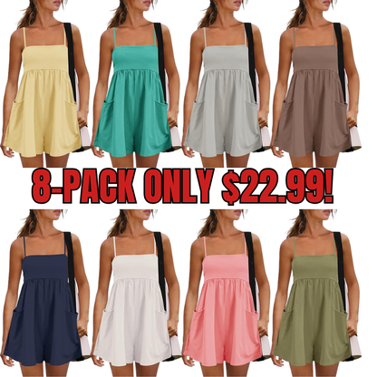 Women's Summer Strappy Romper Square Casual Oversized Workout Athletic Romper Neck Backless