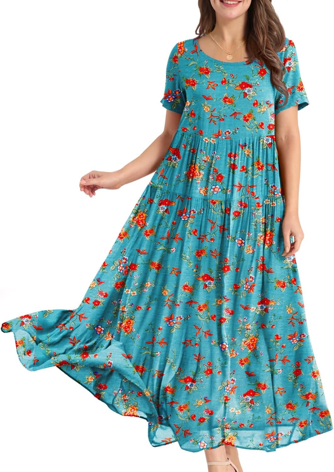 Women Casual Loose Bohemian Floral Dress Maxi Summer Beach Dresses