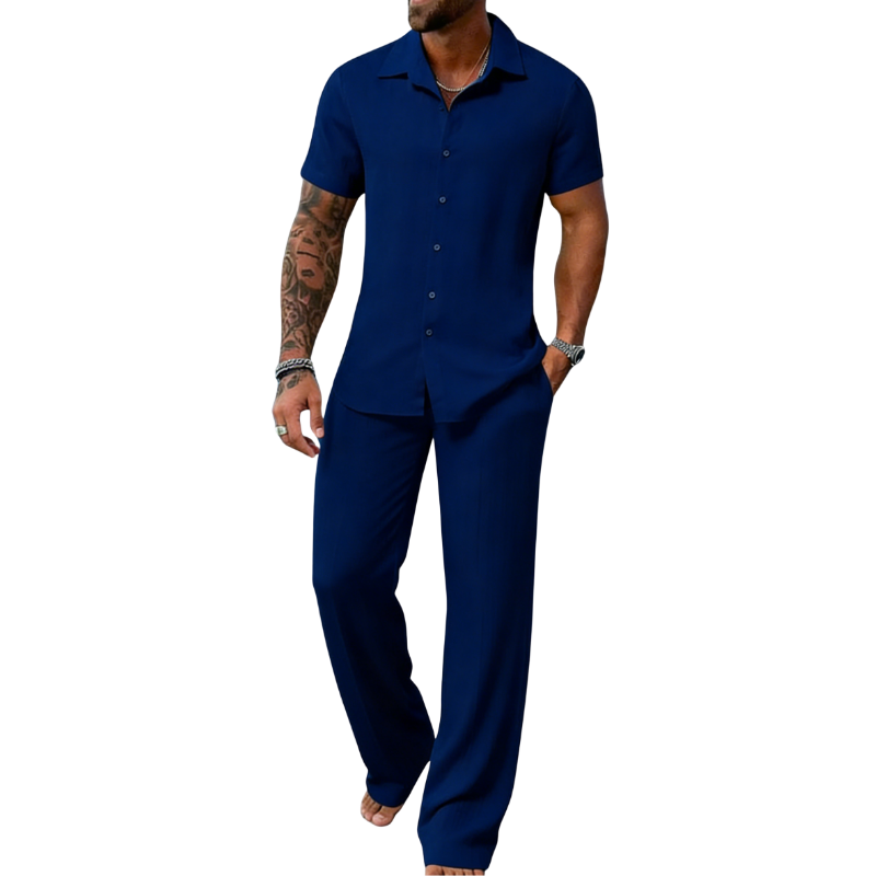 Men's Plain Textured Two-piece Set