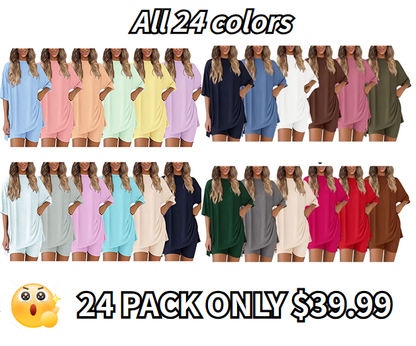 🔥Women's Two Piece Lounge Set Summer Casual Oversized Shirts Biker Shorts Matching Airport Travel Outfit