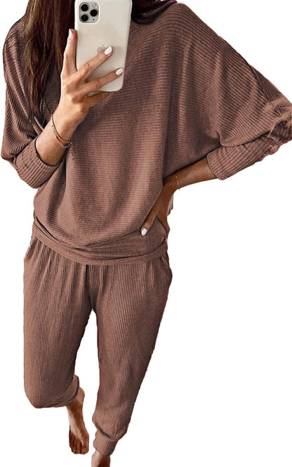 Women's Lounge Matching Set, Short Sleeve Top & Jogger Pants Casual Travel Outfit