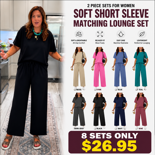2 Piece Sets for Women - Soft Short Sleeve Matching Lounge Set