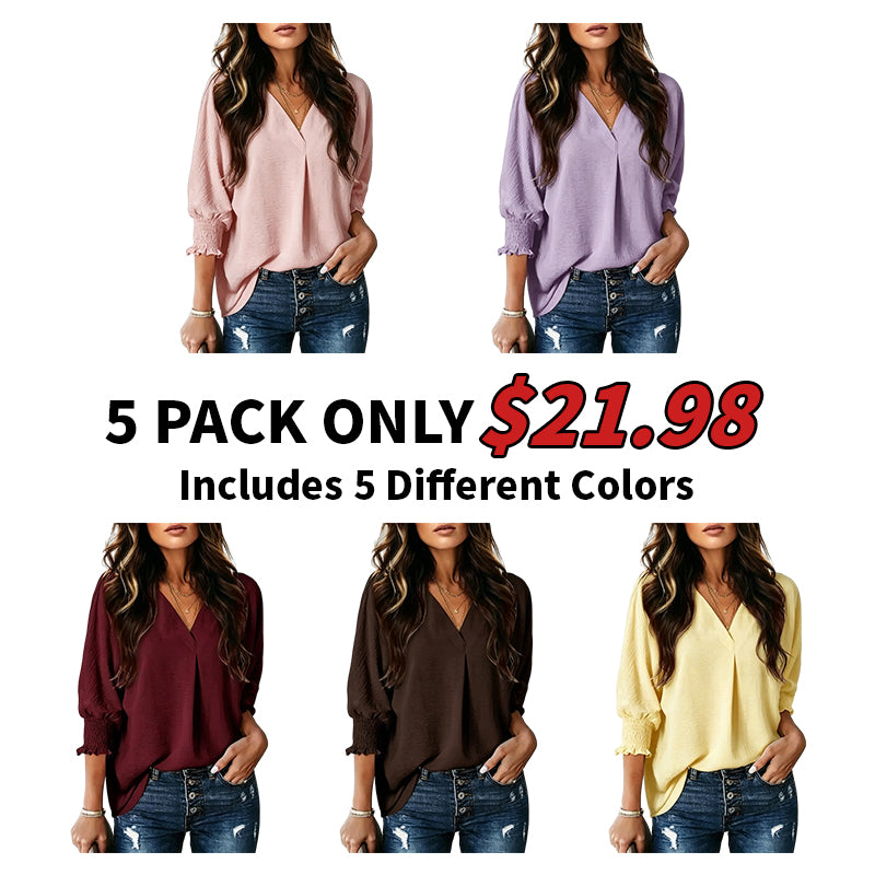 Women's V-Neck 3/4 Sleeve Oversized Tunic Tops