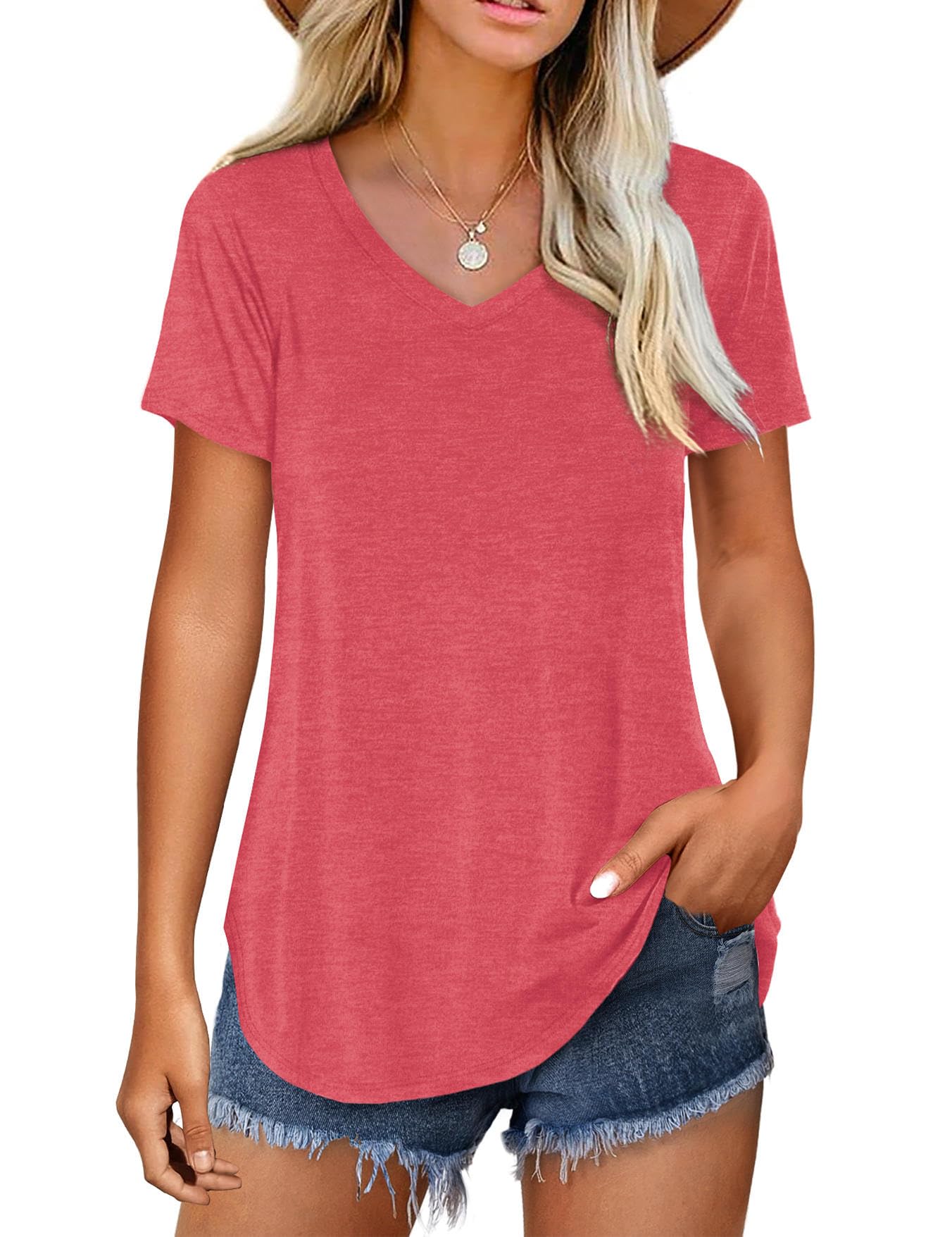 Women's Casual Plain V Neck T-Shirt